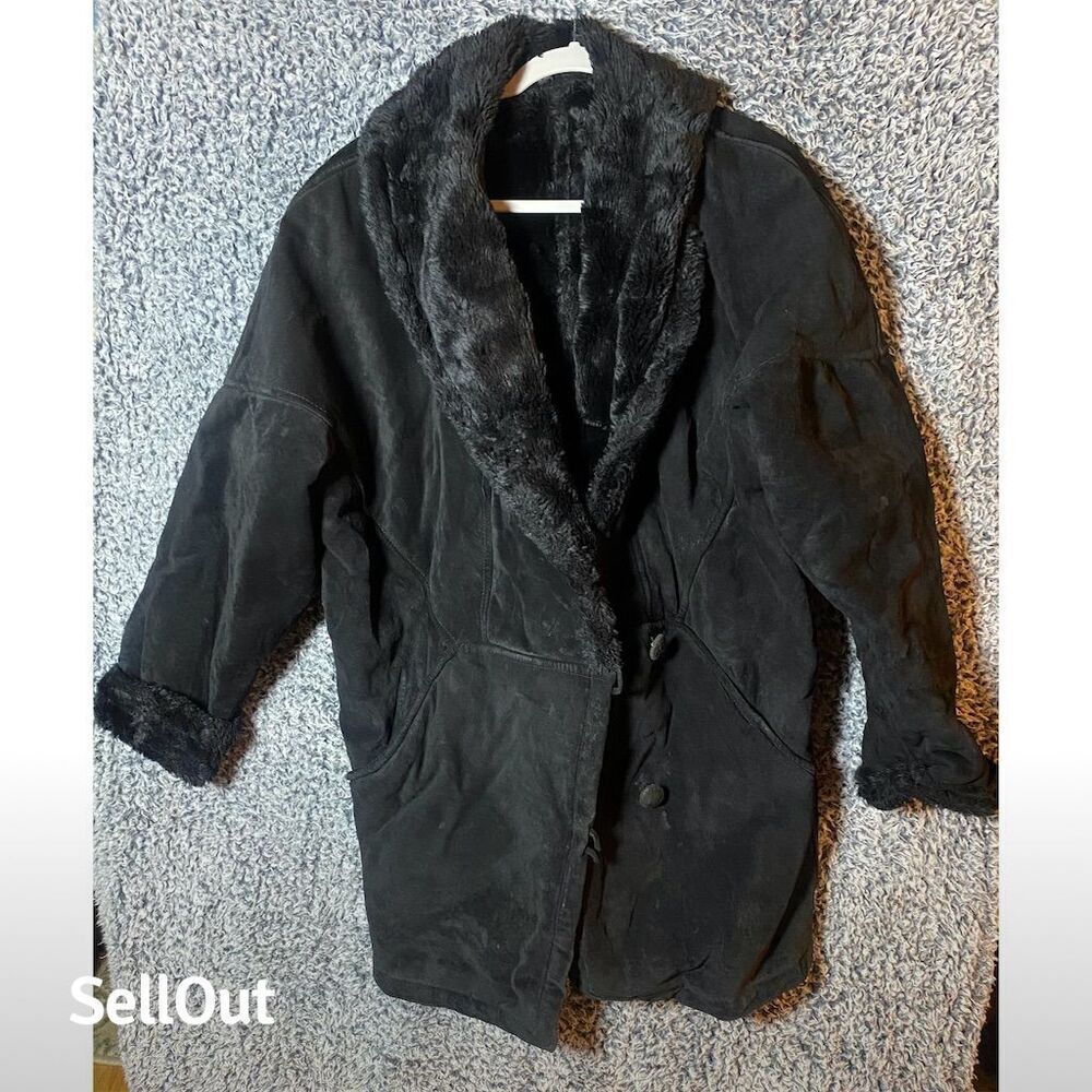 Express Men's Vintage Black Leather Bomber Jacket Size M